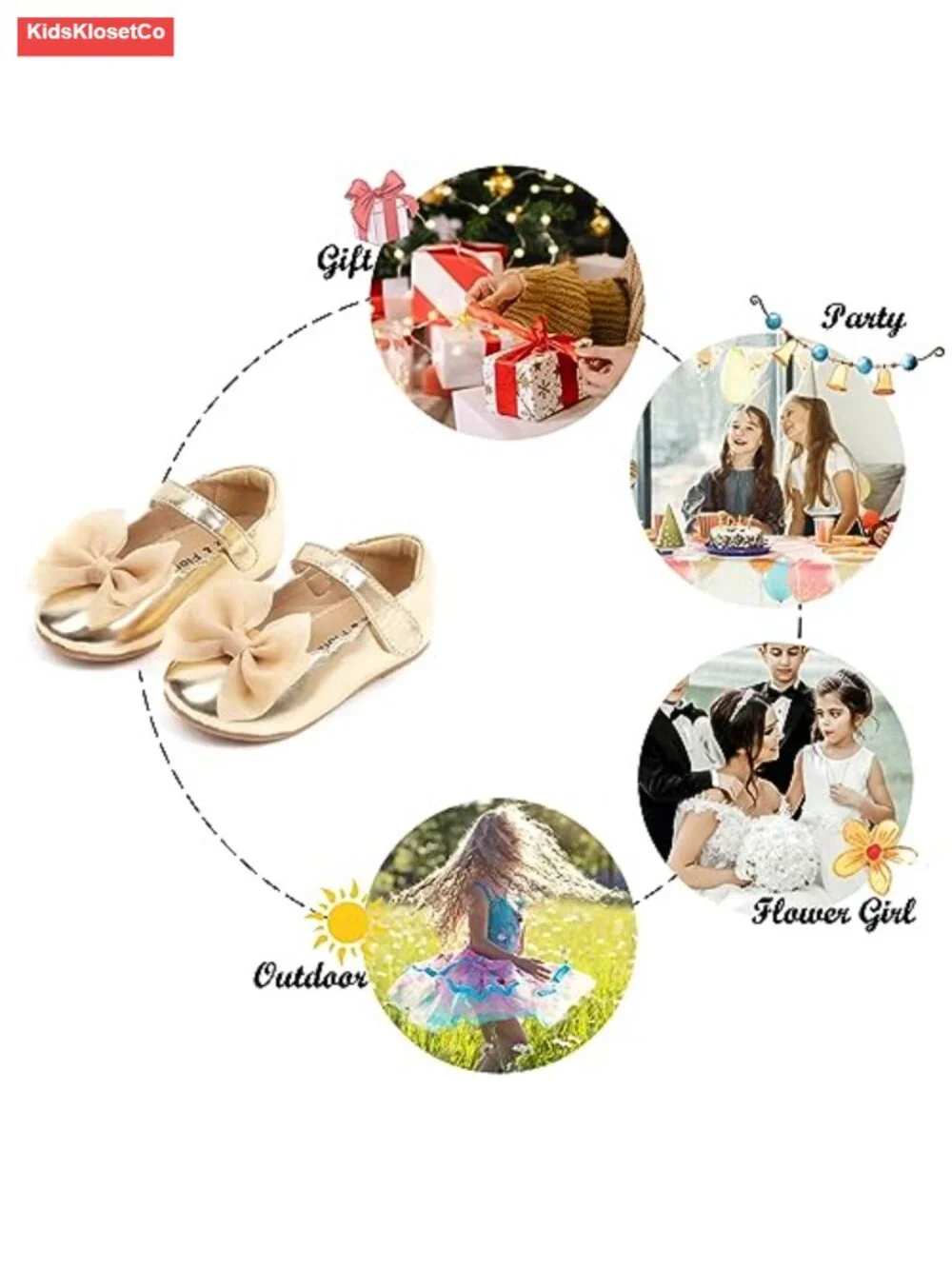 Toddler Girls Mary Jane Flats with Hook & Loop Closure, Cushioned Insole, Slip